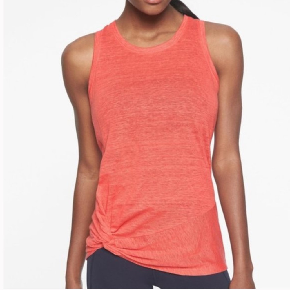 Athleta coral knotted Zephyr linen tank top